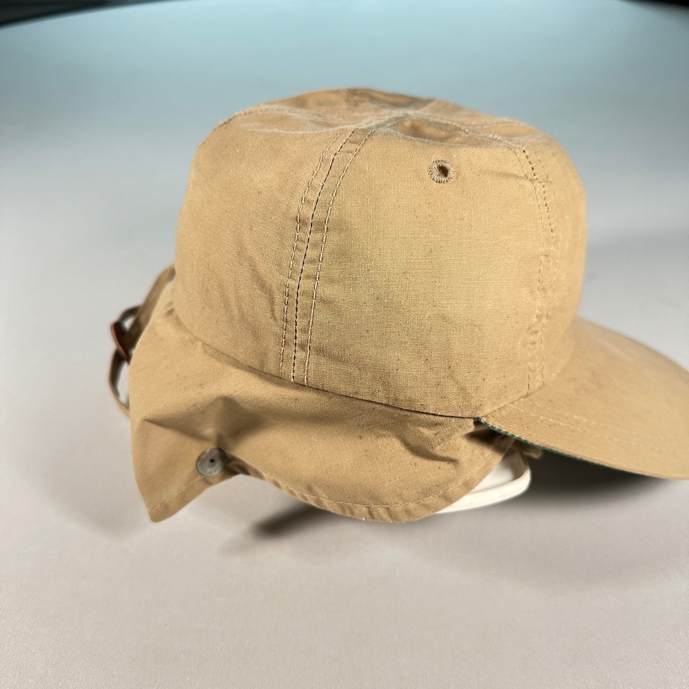 VTG 80s Orvis Fly Fising Hat‎ M Khak Neck Flap Chin Strap USA Field Cap Gorpcore